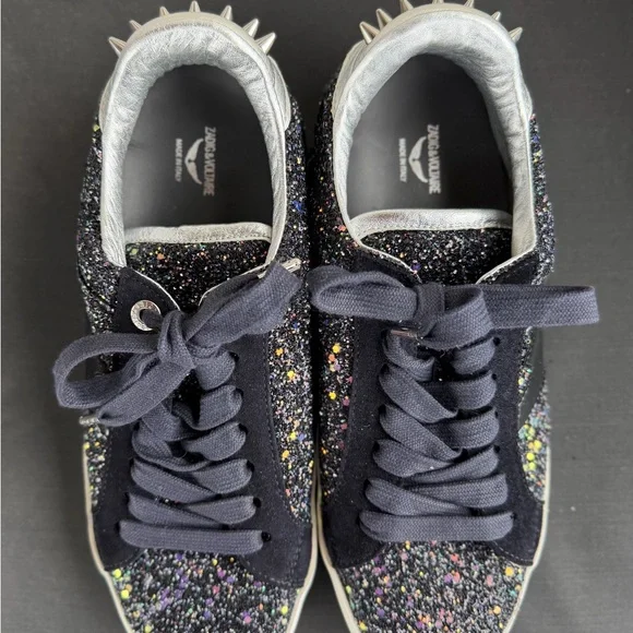 Zadig & Voltaire Black Glitter Low-Top Sneakers with Silver Heel - Picture 6 of 8